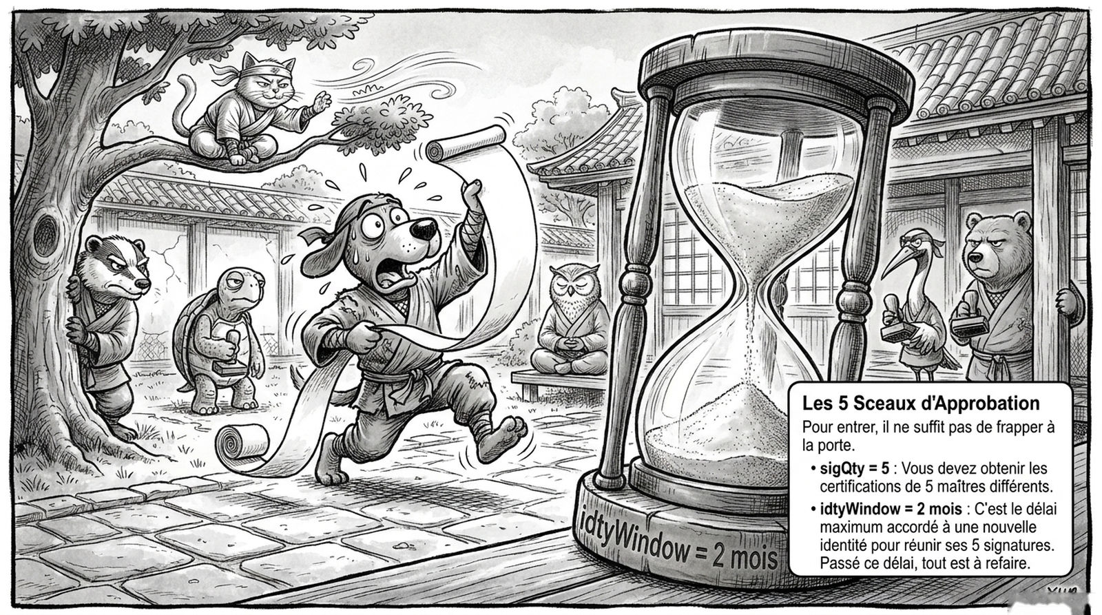 Panel: the five seals of approval — sigQty = 5 and idtyWindow = 2 months