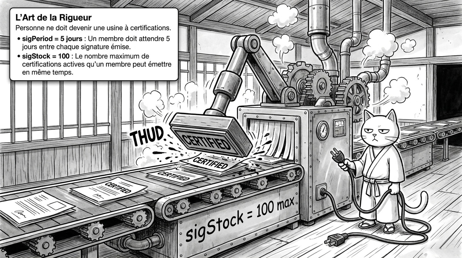 Panel: the art of rigour — sigPeriod = 5 days, sigStock = 100 active certifications maximum