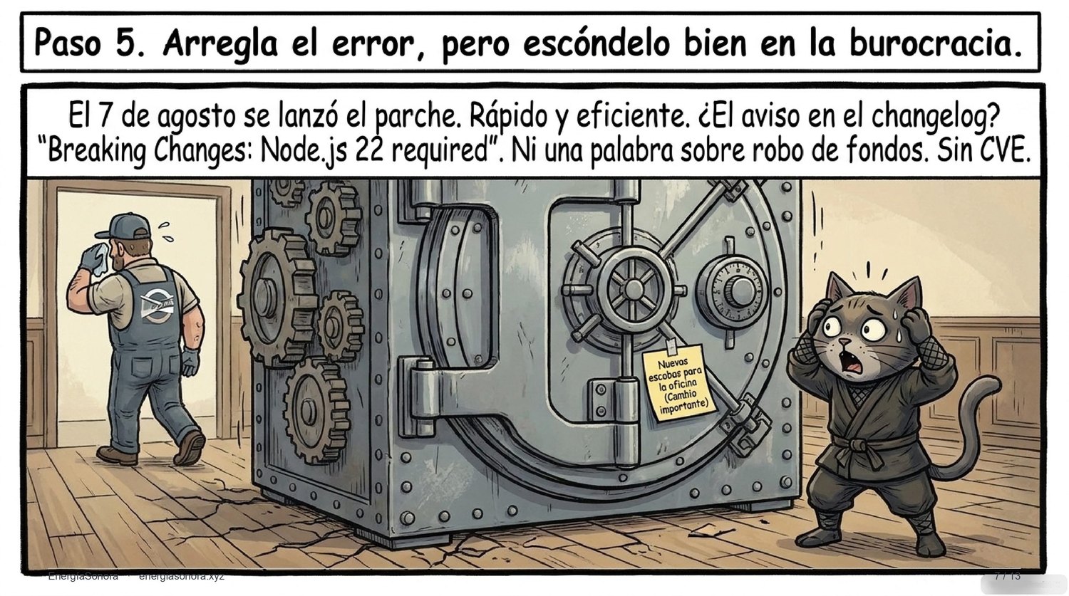 Slide: el parche sale como "Breaking Changes: Node.js 22 required"